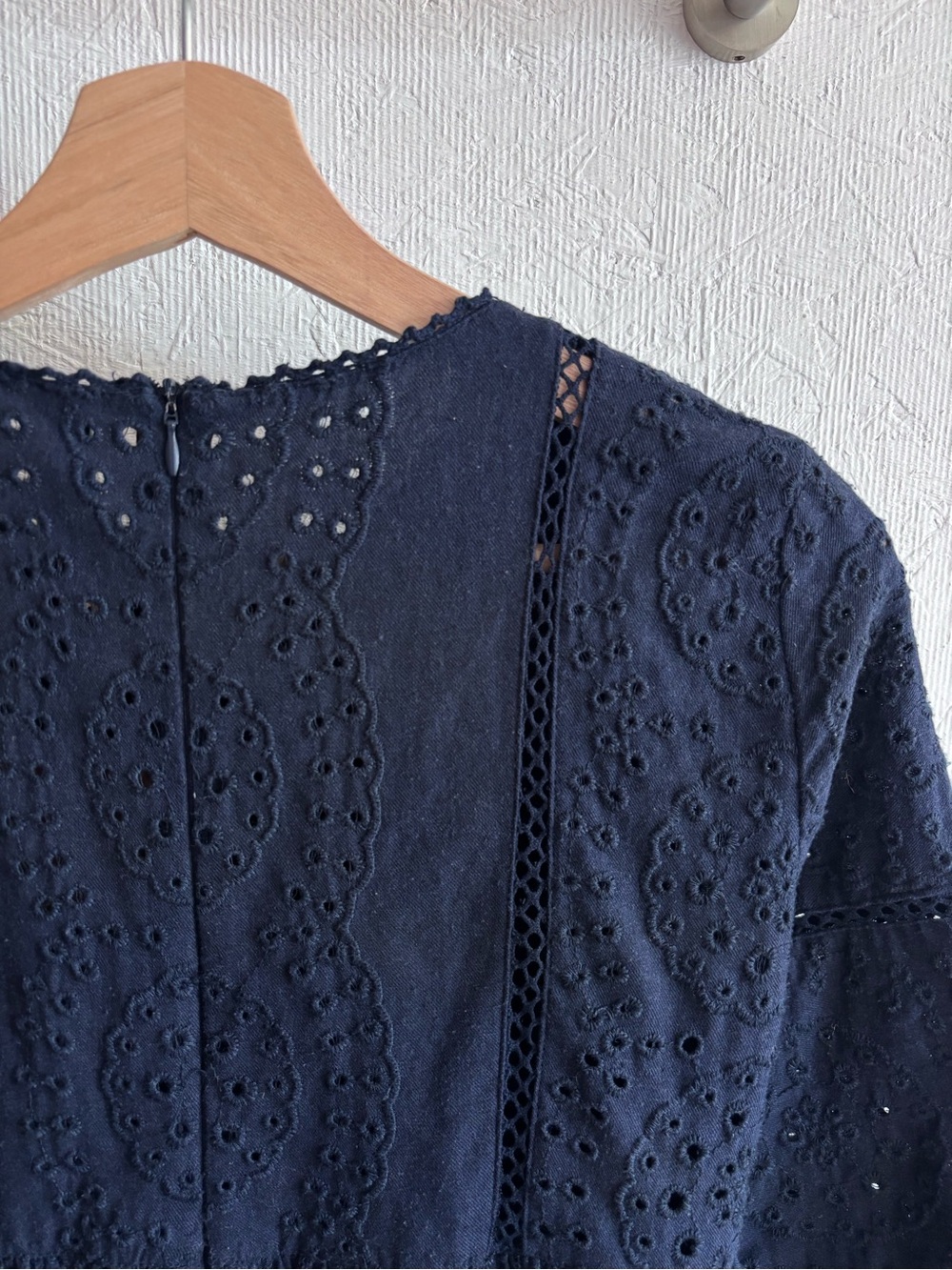 Zara Navy Blue Eyelet Tiered Babydoll Mini Dress - Picture 11 of 11